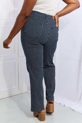 Judy Blue Cassidy Full Size High Waisted Tummy Control Striped Straight Jeans - TopFashionHQ