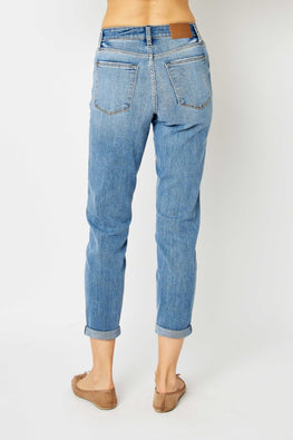 Judy Blue Full Size Cuffed Hem Slim Jeans - TopFashionHQ