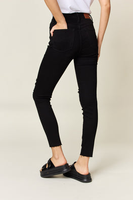 Judy Blue Full Size Distressed Tummy Control High Waist Skinny Jeans - TopFashionHQ