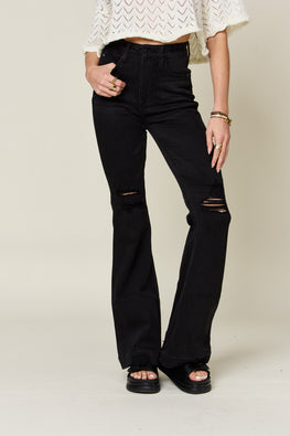 Judy Blue Full Size High Waist Distressed Flare Jeans - TopFashionHQ