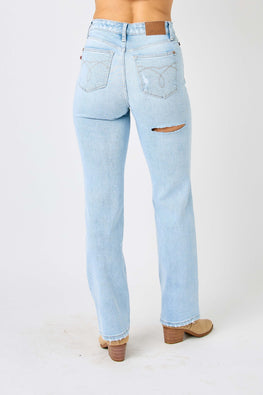 Judy Blue Full Size High Waist Distressed Straight Jeans - TopFashionHQ