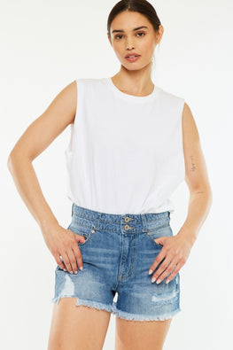 Kancan Full Size High Rise Raw Hem Denim Shorts - TopFashionHQ