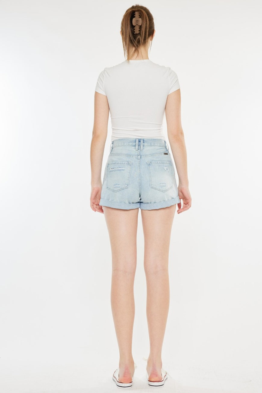 Kancan High Rise Repaired Mom Denim Shorts - TopFashionHQ