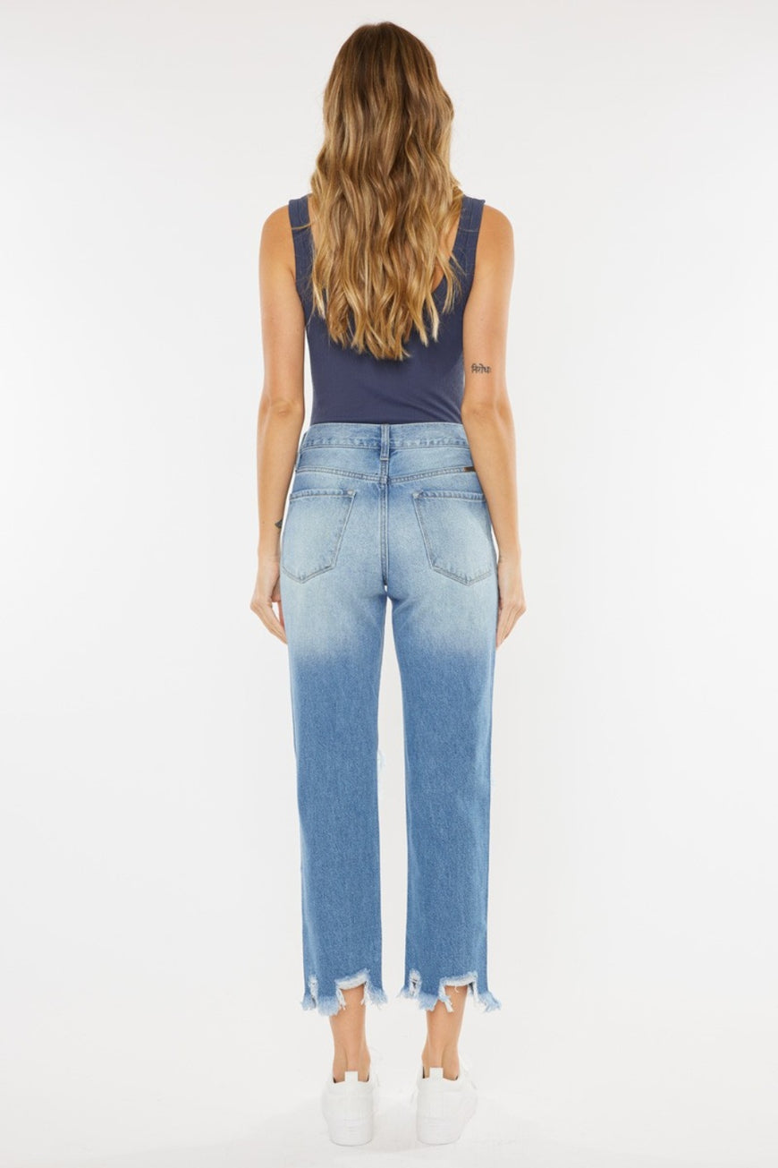 Kancan High Waist Chewed Up Straight Mom Jeans - TopFashionHQ