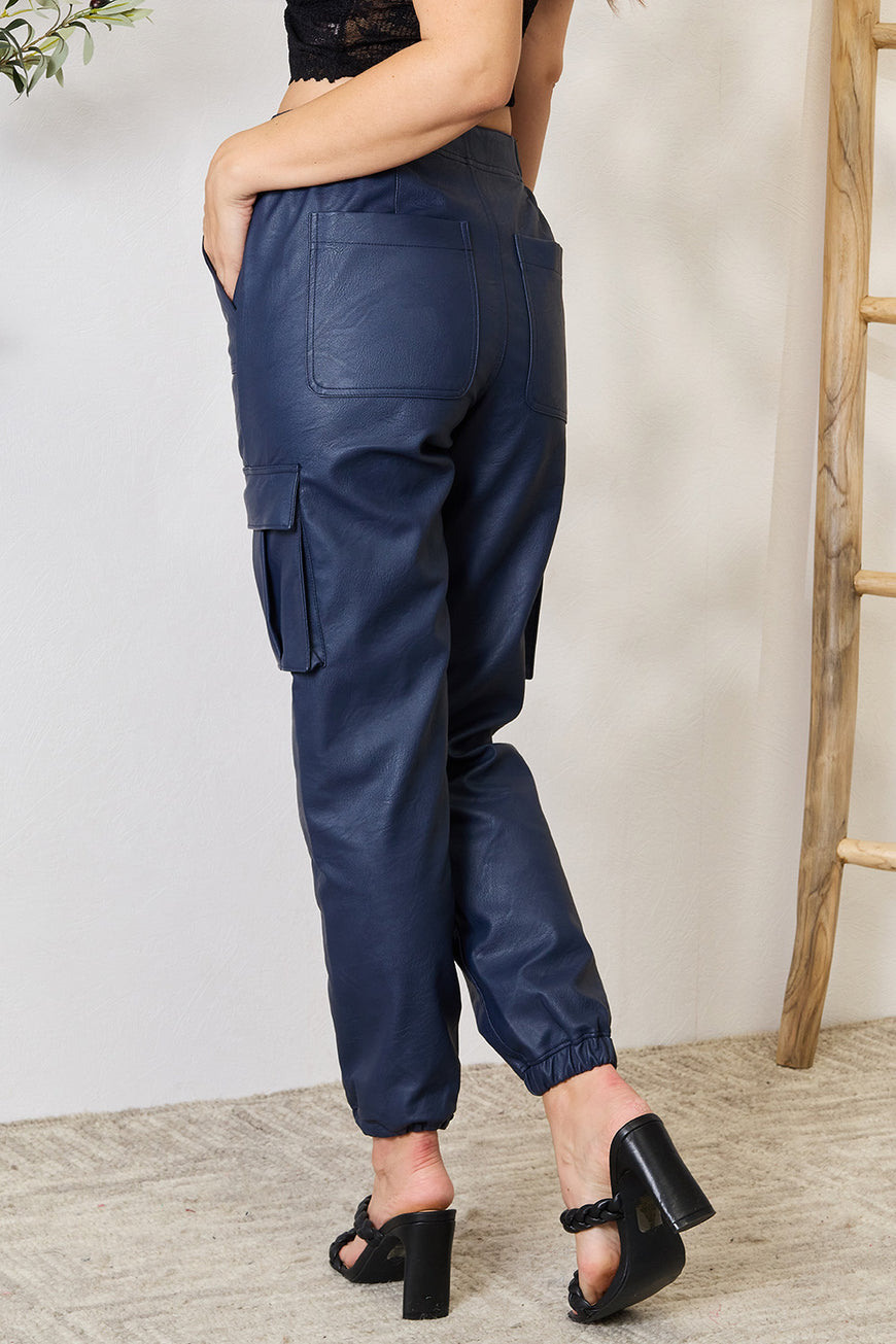 Kancan High Waist Faux Leather Cargo Joggers - TopFashionHQ