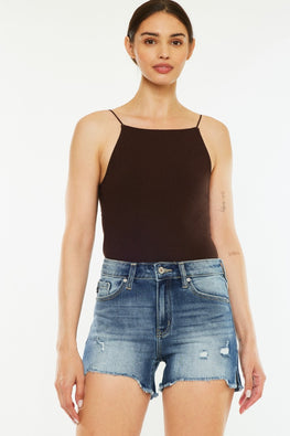 Kancan High Waist Raw Hem Denim Shorts - TopFashionHQ