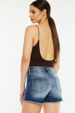 Kancan High Waist Raw Hem Denim Shorts - TopFashionHQ