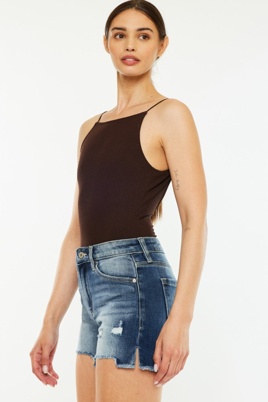 Kancan High Waist Raw Hem Denim Shorts - TopFashionHQ