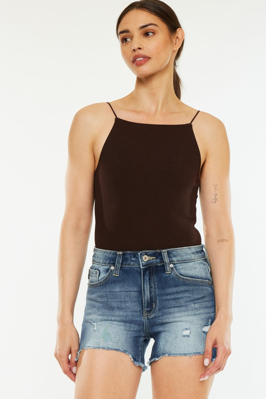 Kancan High Waist Raw Hem Denim Shorts - TopFashionHQ