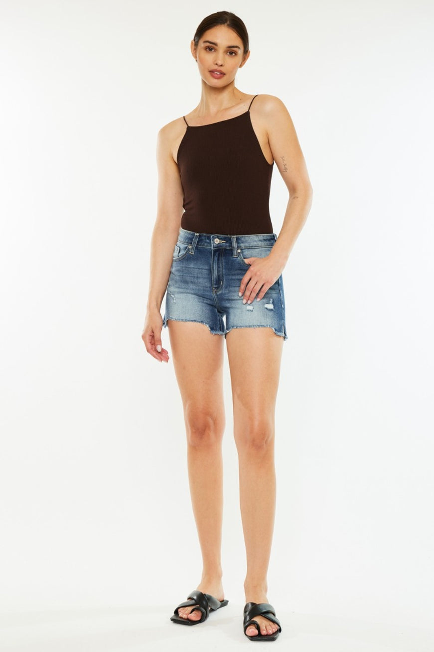 Kancan High Waist Raw Hem Denim Shorts - TopFashionHQ