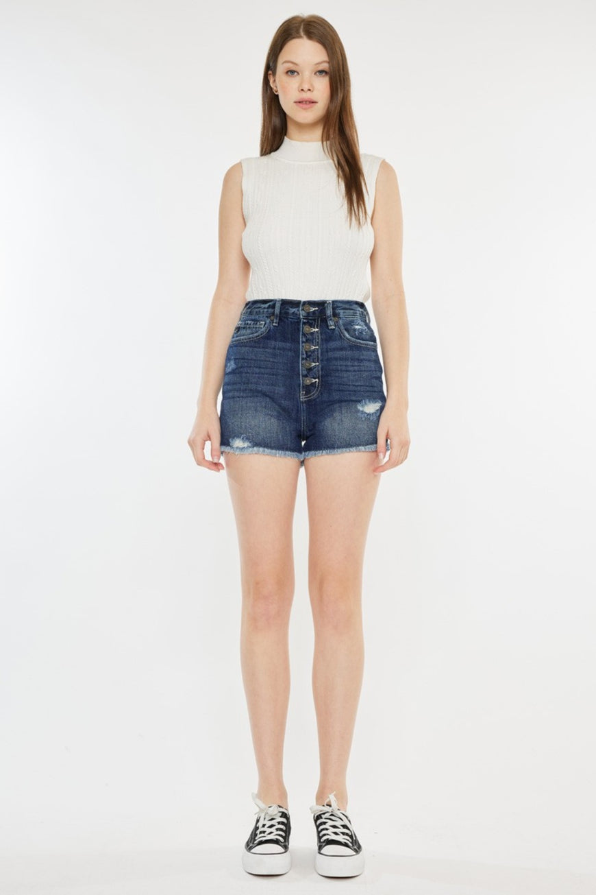 Kancan Raw Hem Button Fly Denim Shorts - TopFashionHQ