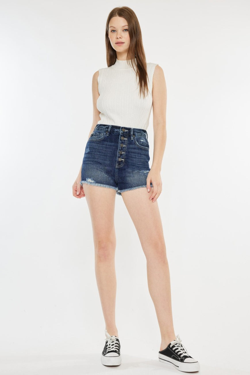 Kancan Raw Hem Button Fly Denim Shorts - TopFashionHQ