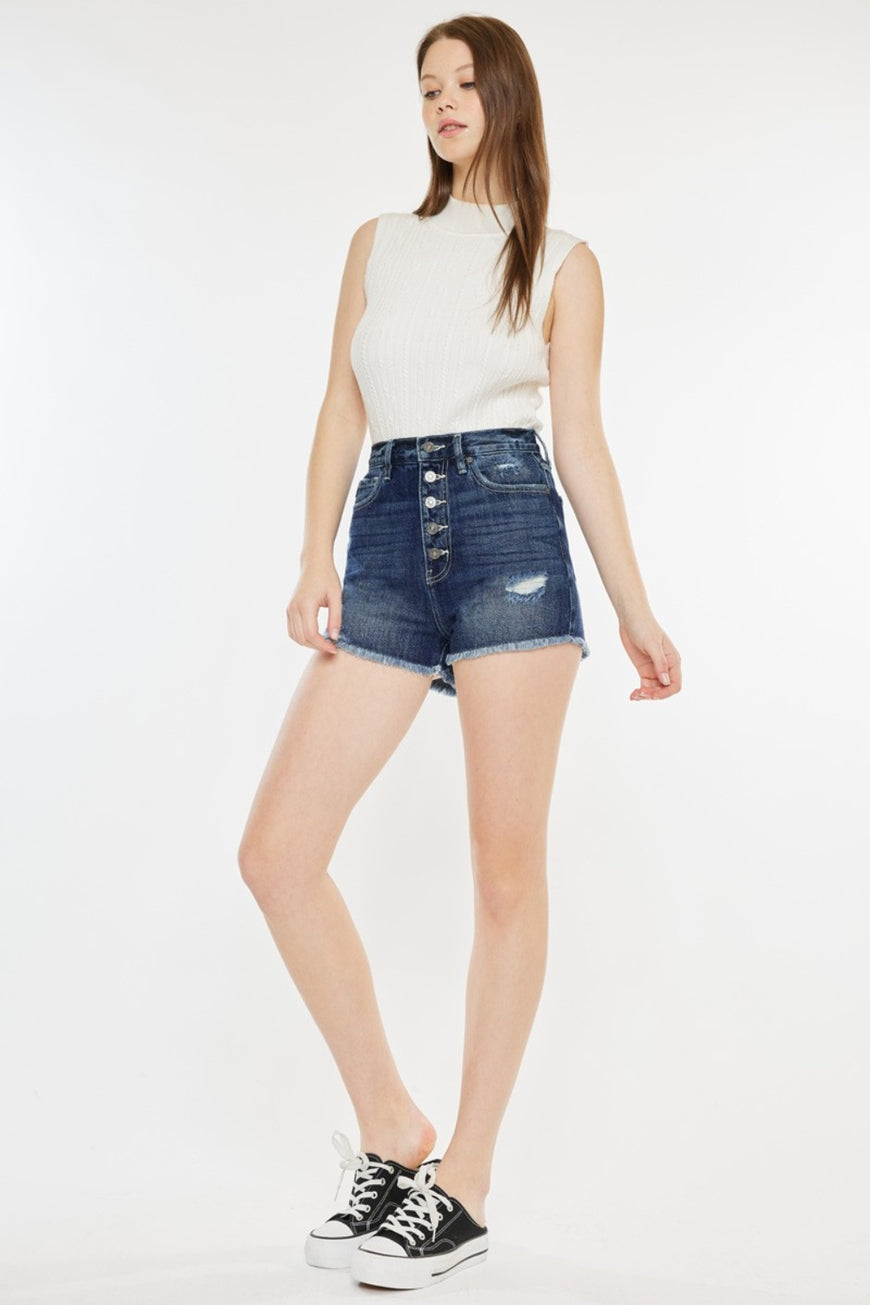 Kancan Raw Hem Button Fly Denim Shorts - TopFashionHQ