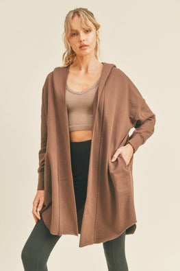 Kimberly C Open Front Longline Hooded Cardigan - TopFashionHQ