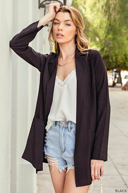 Kori America Open Front Long Sleeve Blazer - TopFashionHQ