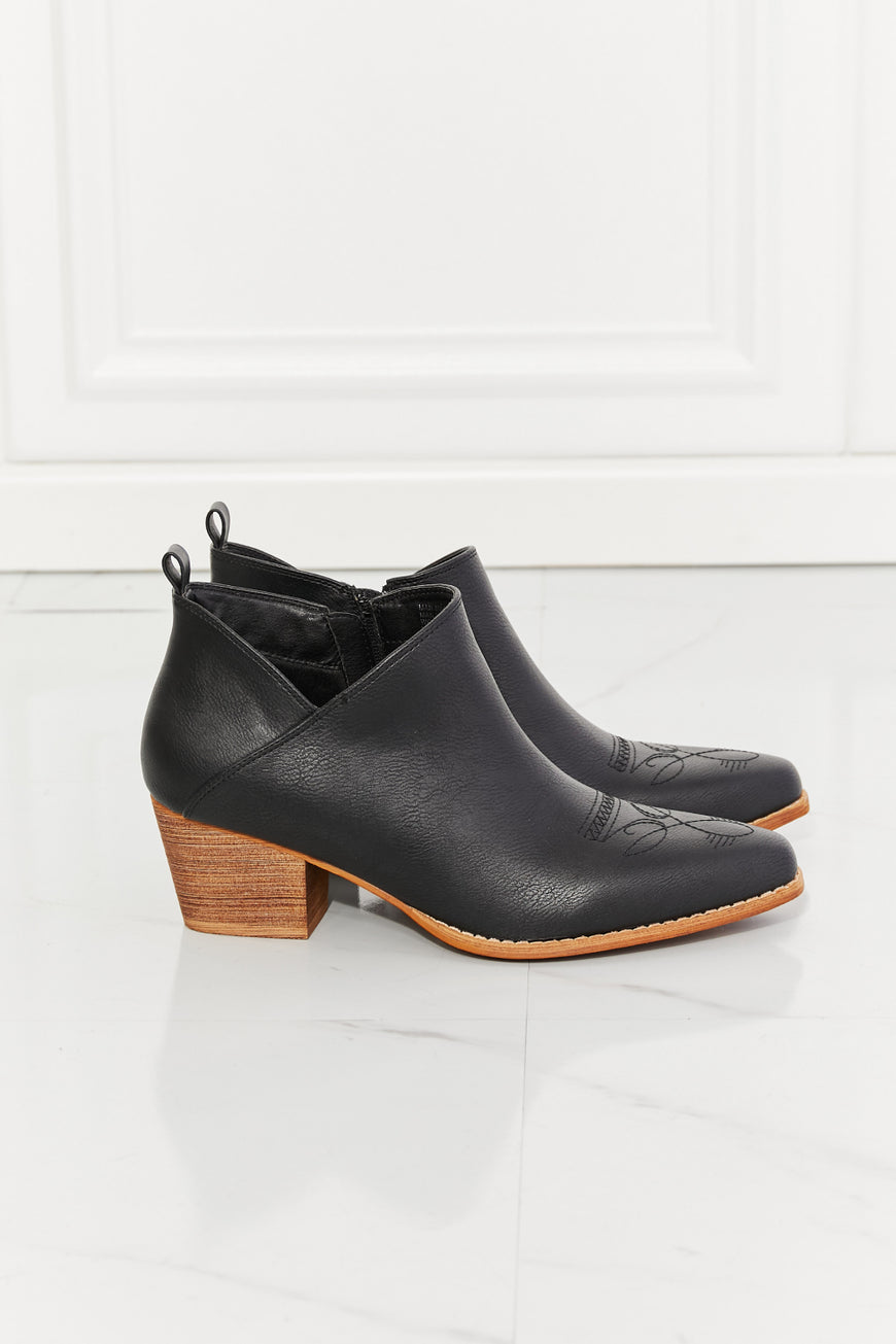 MMShoes Trust Yourself Embroidered Crossover Cowboy Bootie in Black - TopFashionHQ