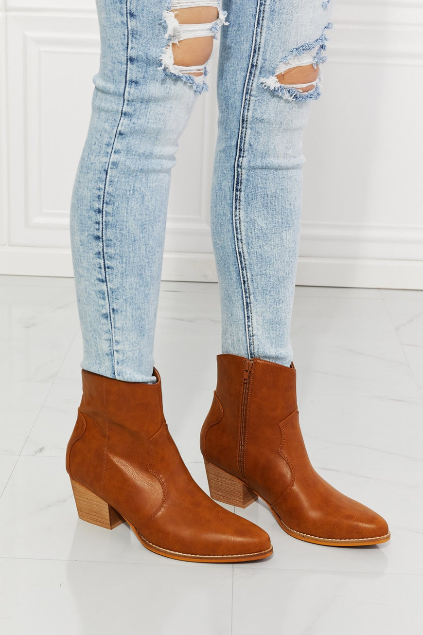 MMShoes Watertower Town Faux Leather Western Ankle Boots in Ochre - TopFashionHQ