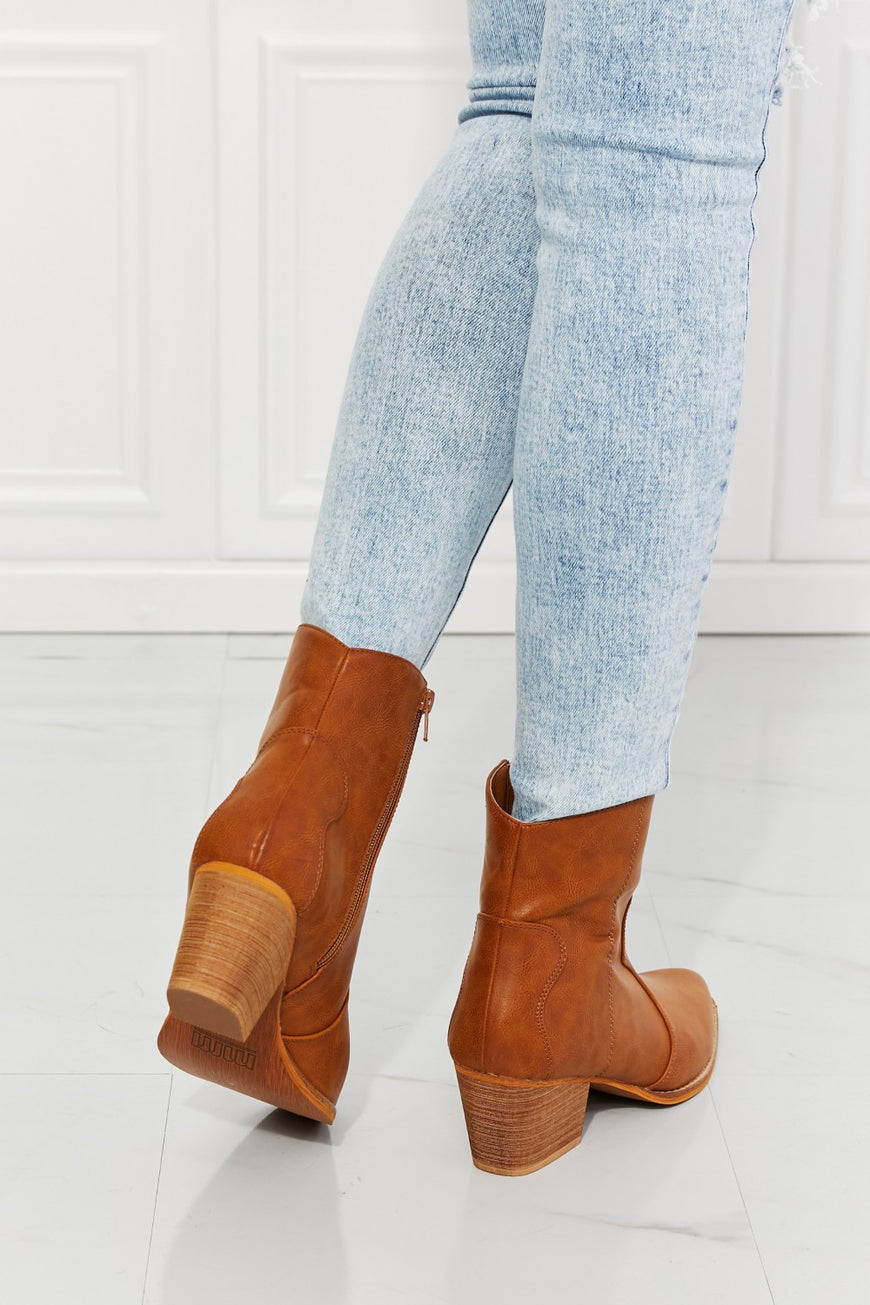 MMShoes Watertower Town Faux Leather Western Ankle Boots in Ochre - TopFashionHQ