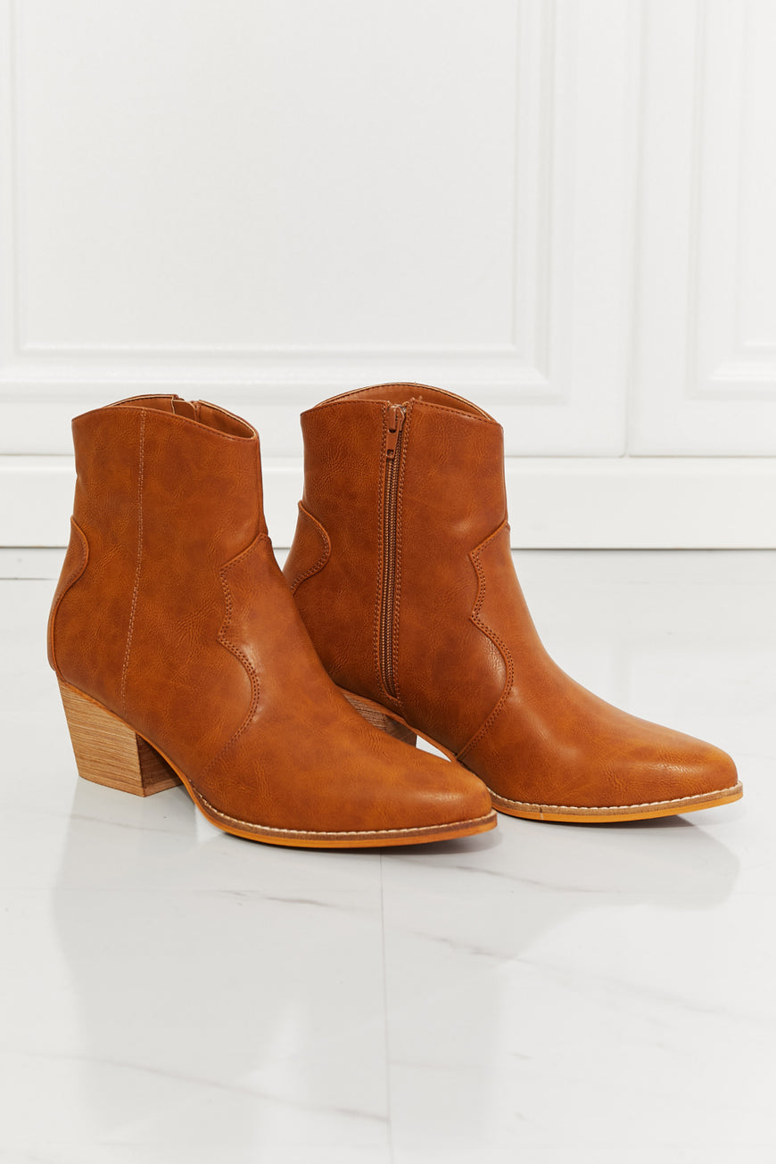 MMShoes Watertower Town Faux Leather Western Ankle Boots in Ochre - TopFashionHQ