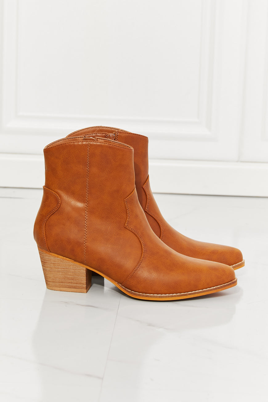 MMShoes Watertower Town Faux Leather Western Ankle Boots in Ochre - TopFashionHQ