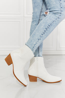 MMShoes Watertower Town Faux Leather Western Ankle Boots in White - TopFashionHQ