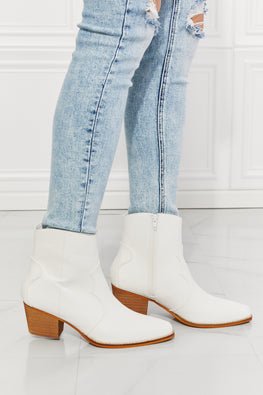 MMShoes Watertower Town Faux Leather Western Ankle Boots in White - TopFashionHQ