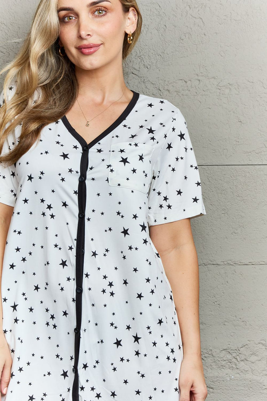 MOON NITE Quilted Quivers Button Down Sleepwear Dress - TopFashionHQ