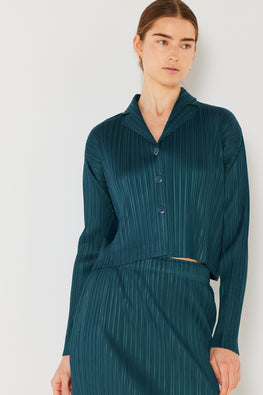 Marina West Swim Pleated Cropped Button Up Shirt - TopFashionHQ