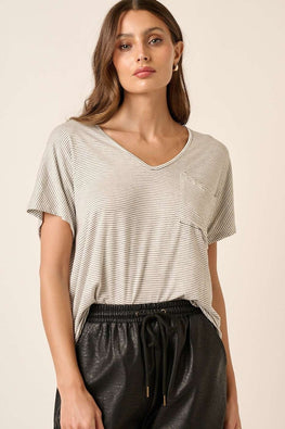 Mittoshop Striped V-Neck Short Sleeve T-Shirt - TopFashionHQ