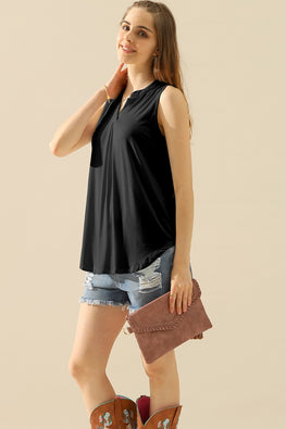 Ninexis Full Size Notched Sleeveless Top - TopFashionHQ