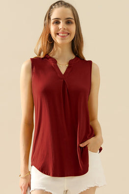 Ninexis Full Size Notched Sleeveless Top - TopFashionHQ