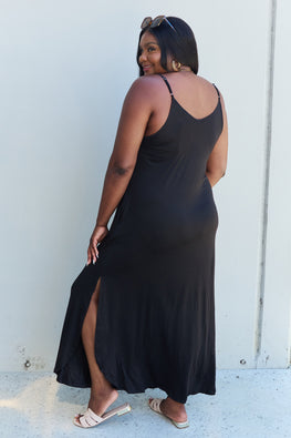 Ninexis Good Energy Full Size Cami Side Slit Maxi Dress in Black - TopFashionHQ