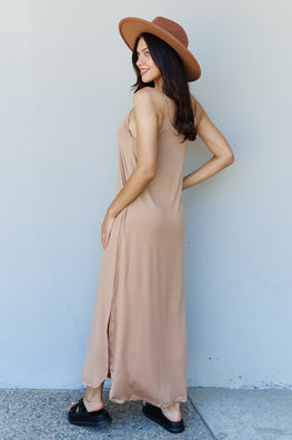 Ninexis Good Energy Full Size Cami Side Slit Maxi Dress in Camel - TopFashionHQ