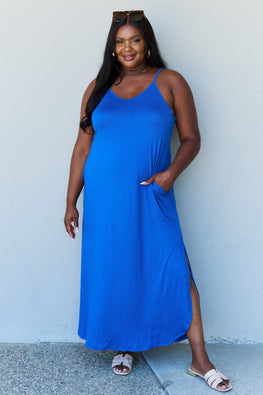 Ninexis Good Energy Full Size Cami Side Slit Maxi Dress in Royal Blue - TopFashionHQ