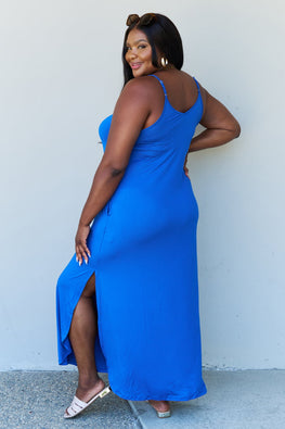 Ninexis Good Energy Full Size Cami Side Slit Maxi Dress in Royal Blue - TopFashionHQ