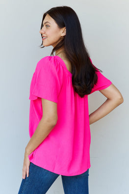 Ninexis Keep Me Close Square Neck Short Sleeve Blouse in Fuchsia - TopFashionHQ