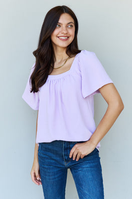 Ninexis Keep Me Close Square Neck Short Sleeve Blouse in Lavender - TopFashionHQ