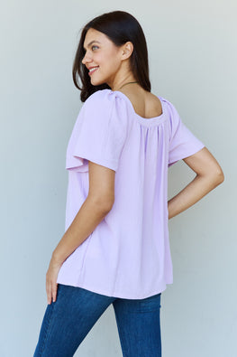 Ninexis Keep Me Close Square Neck Short Sleeve Blouse in Lavender - TopFashionHQ