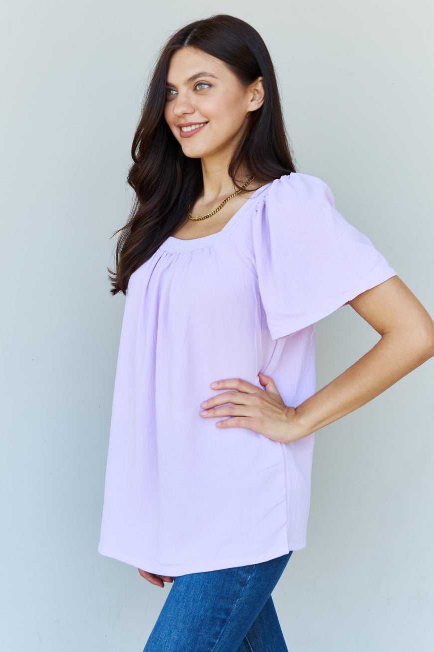 Ninexis Keep Me Close Square Neck Short Sleeve Blouse in Lavender - TopFashionHQ