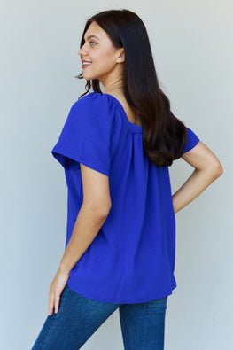 Ninexis Keep Me Close Square Neck Short Sleeve Blouse in Royal - TopFashionHQ