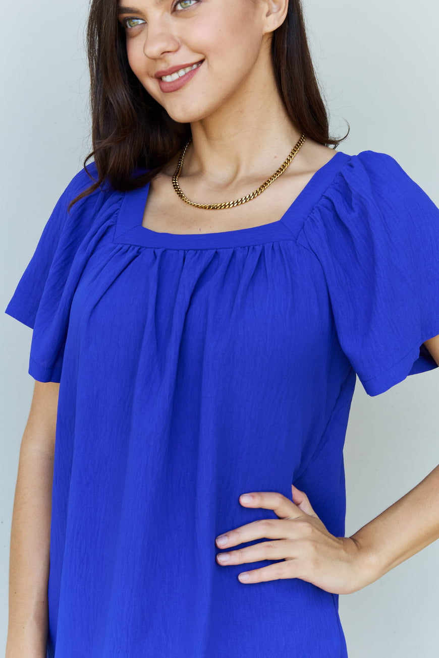 Ninexis Keep Me Close Square Neck Short Sleeve Blouse in Royal - TopFashionHQ