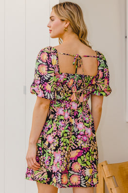 ODDI Full Size Floral Tie-Back Mini Dress - TopFashionHQ