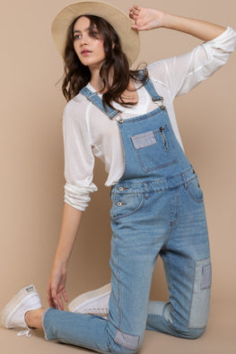 POL Front Chest Zipper Slim Leg Denim Overalls - TopFashionHQ