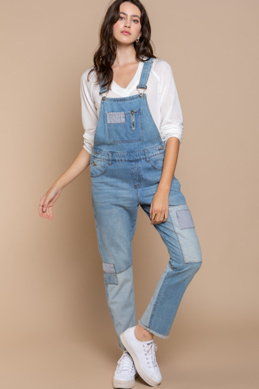 POL Front Chest Zipper Slim Leg Denim Overalls - TopFashionHQ