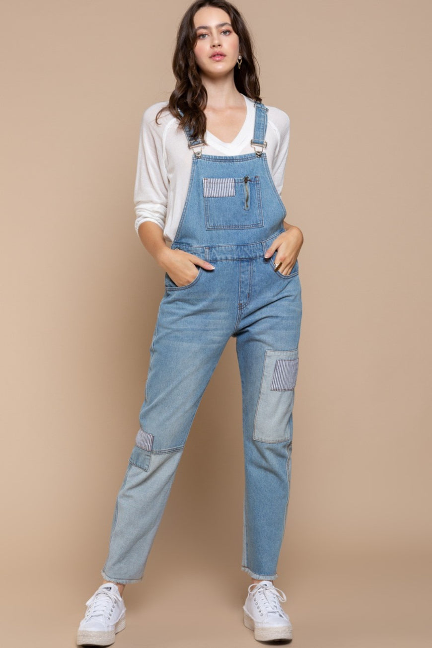POL Front Chest Zipper Slim Leg Denim Overalls - TopFashionHQ