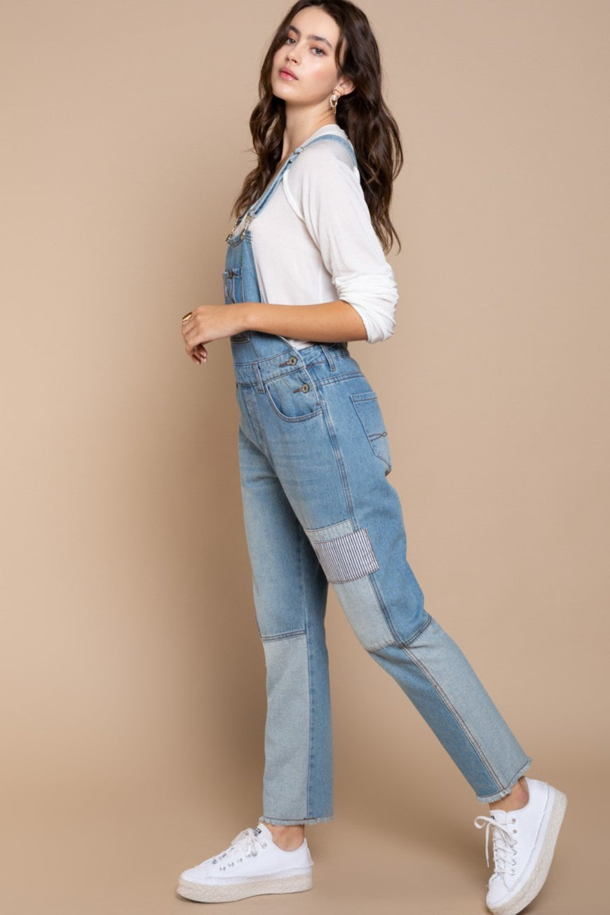POL Front Chest Zipper Slim Leg Denim Overalls - TopFashionHQ