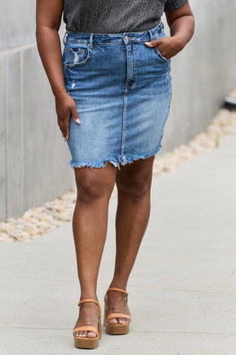 RISEN Amelia Full Size Denim Mini Skirt - TopFashionHQ