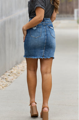 RISEN Amelia Full Size Denim Mini Skirt - TopFashionHQ