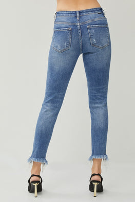 RISEN Distressed Frayed Hem Slim Jeans - TopFashionHQ