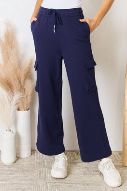 RISEN Drawstring Relaxed Cargo Wide Leg Pants - TopFashionHQ